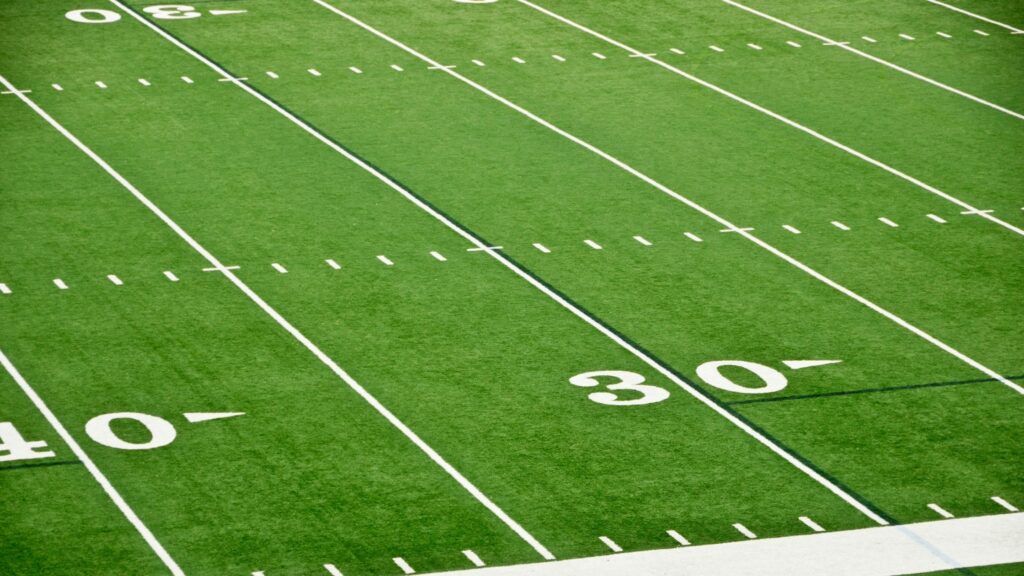 The markings on an American football field are used to demonstrate the evolution of the human diet