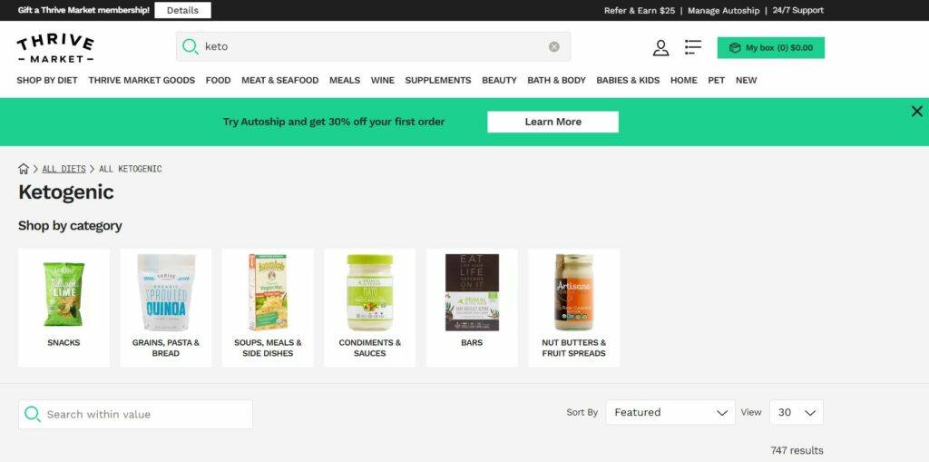 Thrive Market is one of our top 3 online keto markets